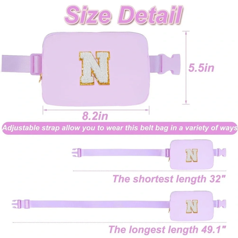 N Lavender Kids Belt Bag with Glitter Initial